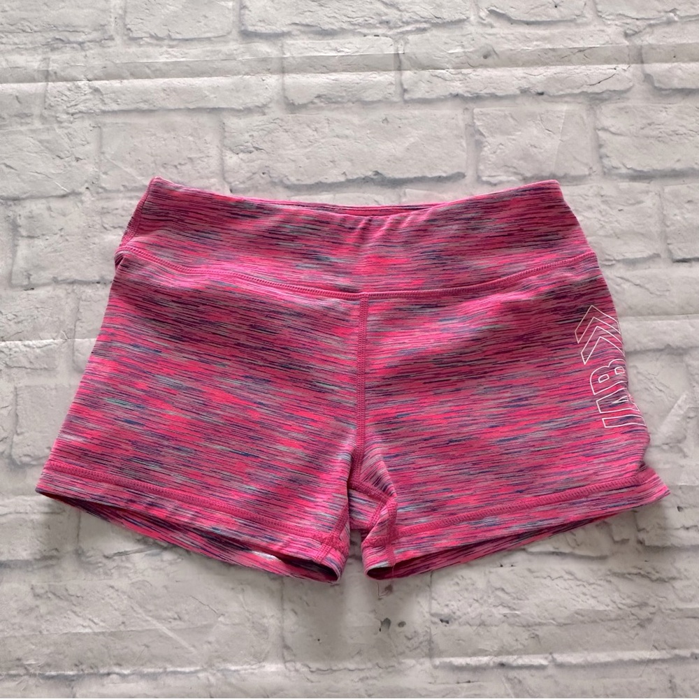 IAB MFG Workout Shorts M (8) | Pink Blue Streaks 3" Inseam No-Ride Grip